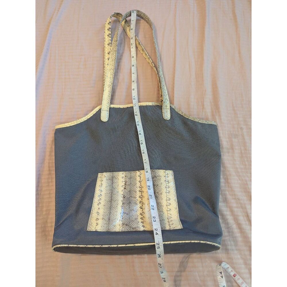 Beirn Fabric Tote Bag With Snakeskin Front Pocket And Trim Shoulder Tote Bag